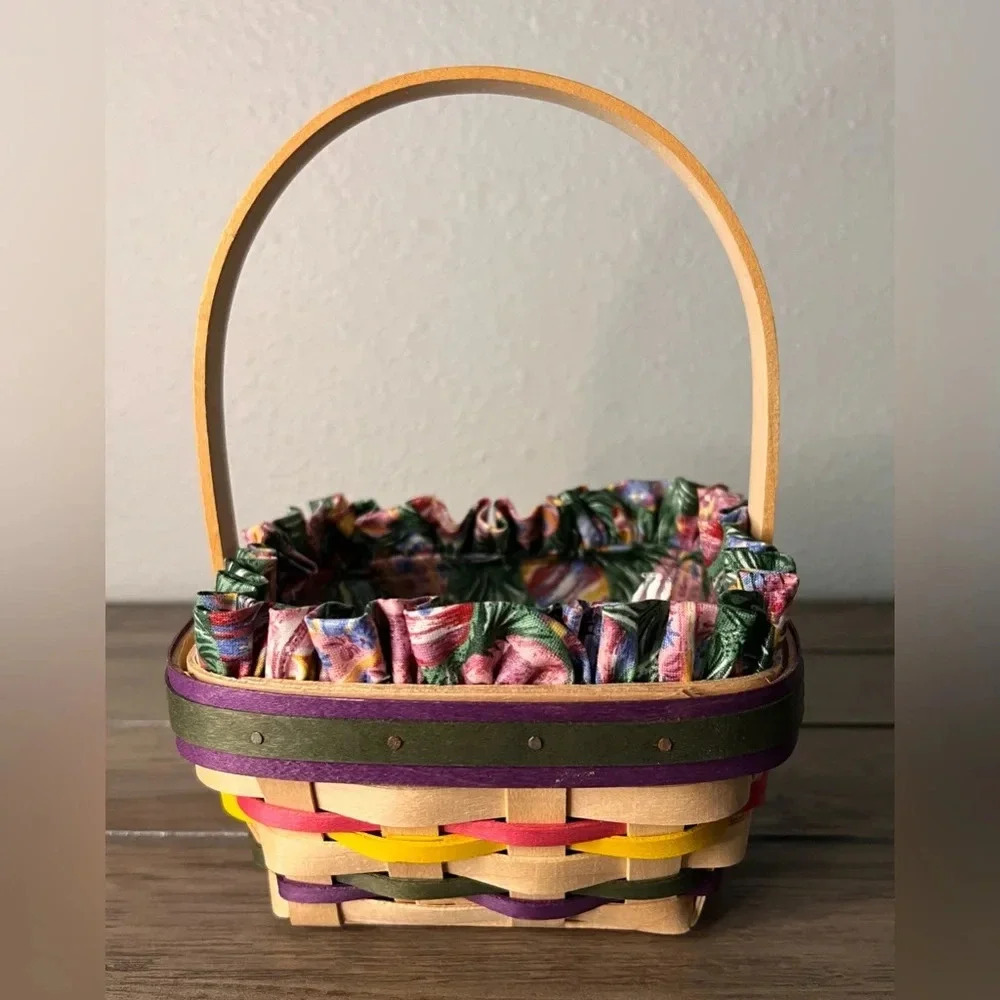 Longaberger 1998 Small Stained Easter Basket, Easter Egg Liner, & Protector